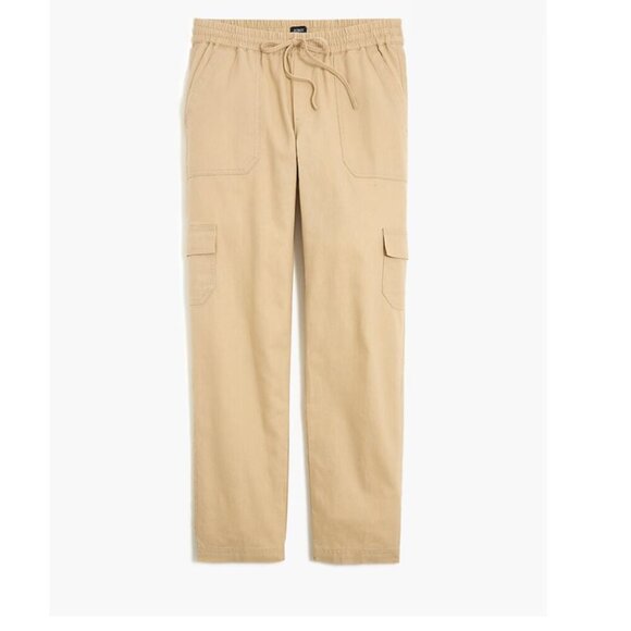 J.Crew Linen Blend Khaki Cargo Drawstring Cropped Pants Sz 8 NWT - Picture 1 of 8